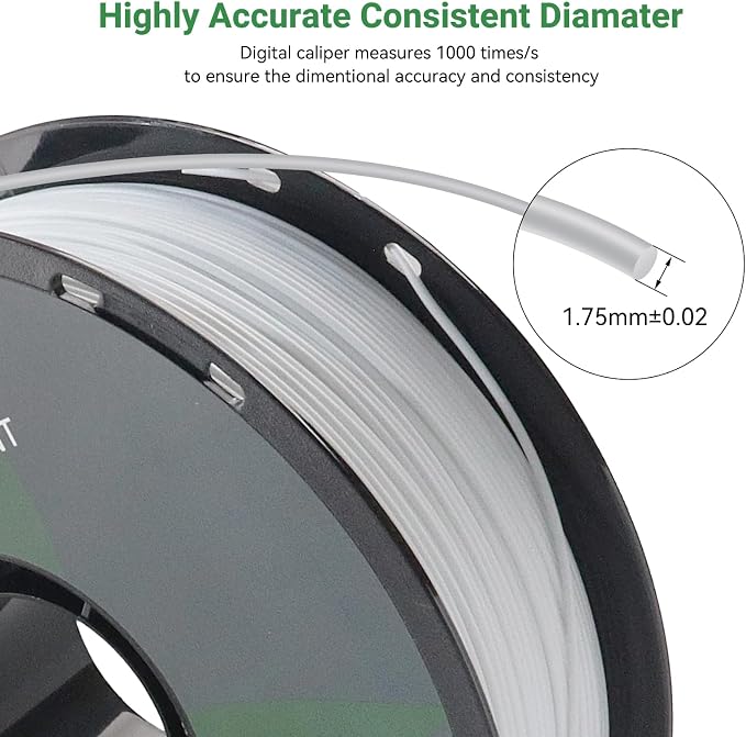 PLA 3D Printer Filament, Dimensional Accuracy +/- 0.02 mm, 1 kg Spool(2.2lbs), 1.75 mm，White