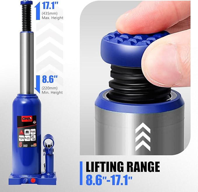 DNA Motoring 6 tons / 13228 lbs Lifting Automotive Welded Hydraulic Bottle Jack for Repair Vehicle, Pickup, Truck, w/Manual Handle, Blue,TOOLS-00356