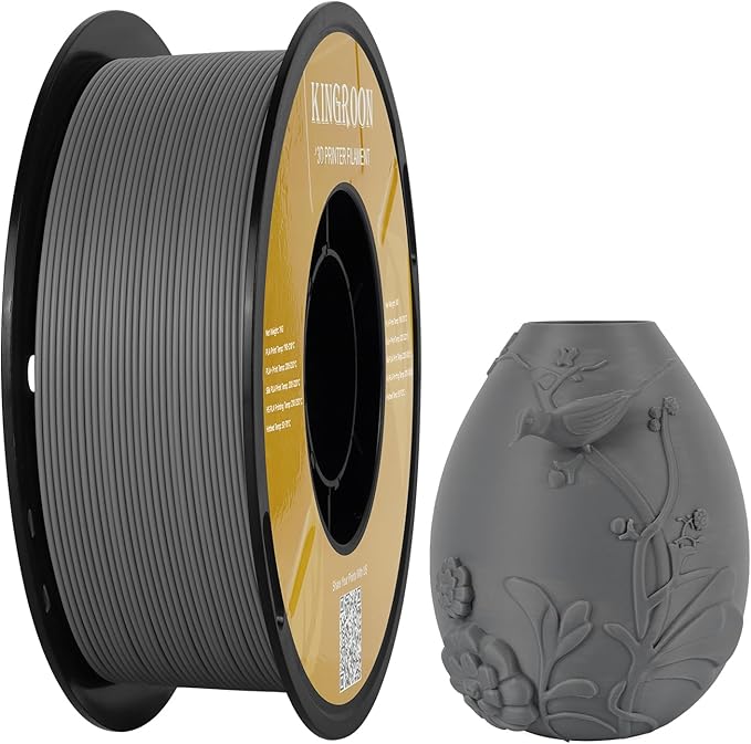 Kingroon Matte PLA Filament 1.75mm 3D Printer Filament Matte Filament 1kg Dimensional Accuracy +/- 0.02 mm (Matte Gray)
