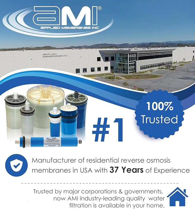 APPLIED MEMBRANES INC. 36 GPD Reverse Osmosis Membrane | RO Membrane Water Filter Replacement for Reverse Osmosis Water Filtration System | 1.8” x 12” Universal Compatibility | Made in USA M-T1812A36