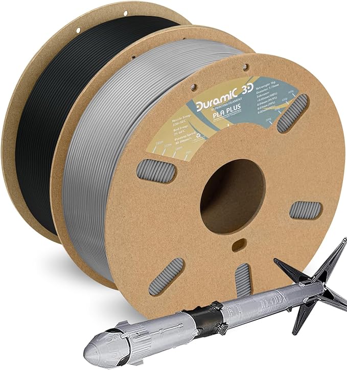 DURAMIC 3D PLA+ Printer Filament 1.75mm PLA Plus Neatly 2Kg Spools | PLA Pro Tougher and Stronger, Dimensional Accuracy Probability +/- 0.02mm 2Pack Black+Grey