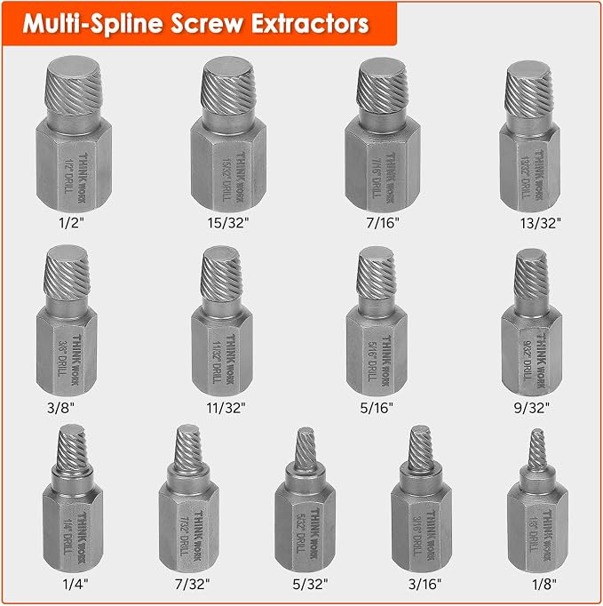 THINKWORK Broken Bolt Extractor Kit, 65-Piece Easy Out Screw Extractor Set, Lug Nut Removal Tool with Left Hand Drill Bit Set for Removing Damaged, Frozen, Rusted, Rounded-Off Bolts, Nuts & Screws