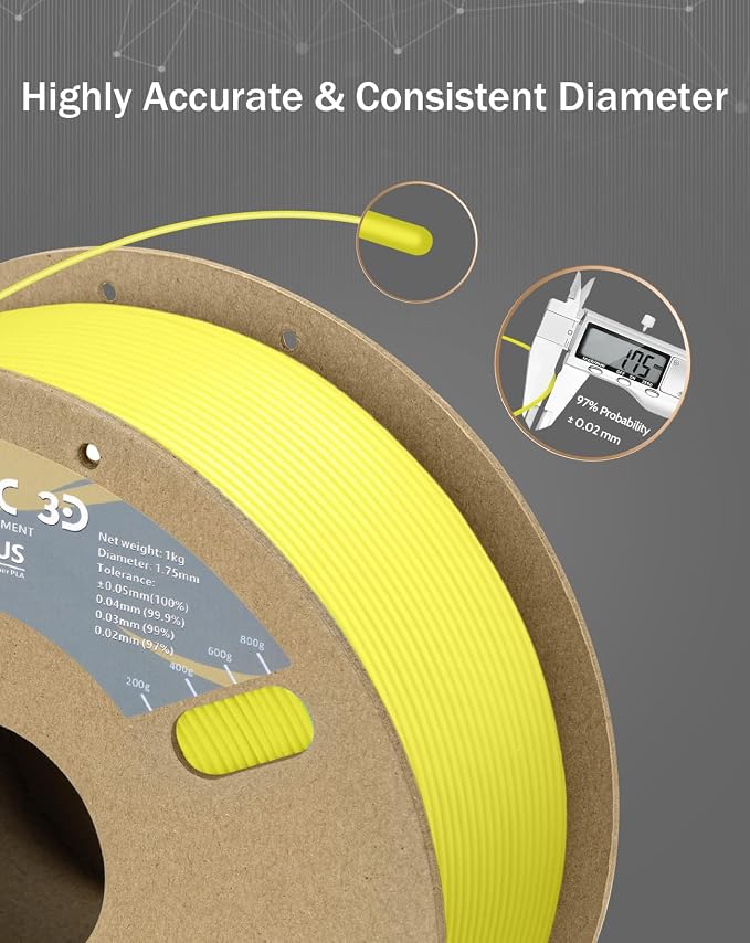 DURAMIC 3D PLA+ Printer Filament 1.75mm PLA Plus Neatly 2Kg Spool(2.2lbs) | PLA Pro Tougher and Stronger, Dimensional Accuracy Probability +/- 0.02mm Light yellow