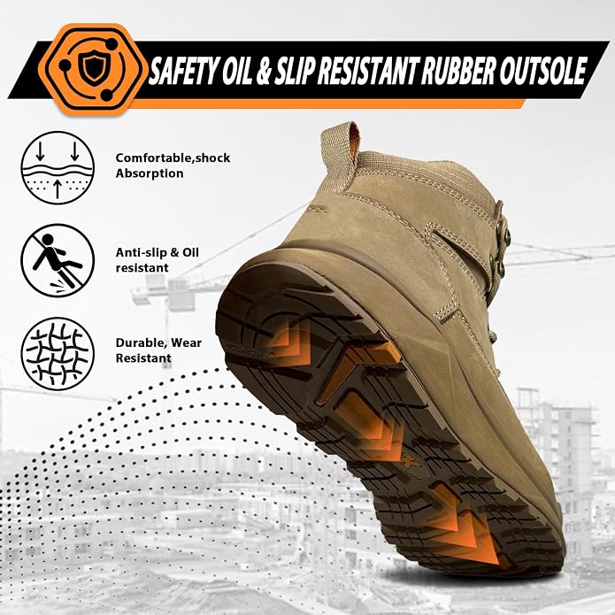 Men Work Boots 6 Inch Lightweight - ESD Shoes, Aluminum Alloy Toe and Puncture Proof ASTM 2413, Oil and Slip Resistant, Premium Water Resistant Genuine Leather Industrial Safety Boot