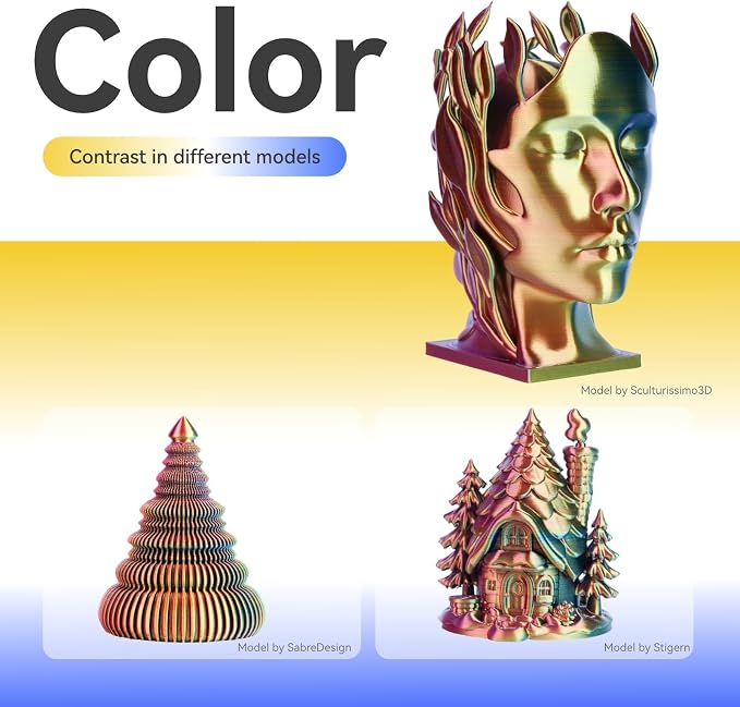 Chitu Systems Conjure Silk PLA 3D Printer Filament, 1.75mm Tri-Color Filament, Silk Blue Gold Red 3D Printing Filament 1KG/2.2lb