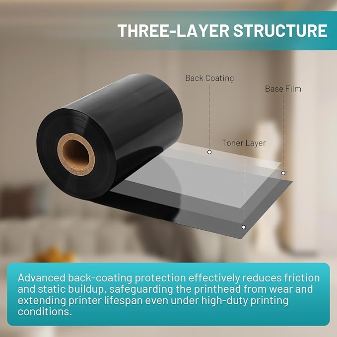 10 Rolls Resin Enhanced Wax Ribbon 4.33" x 1476' – 1" Core Thermal Transfer Ribbon for Barcode Labels, CSO-Ink Outside, Compatible with Zebra, Sato, Datamax, TSC, GoDex, Citizen