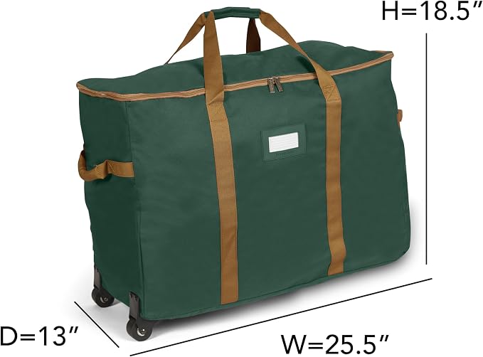 Covermates Keepsakes Rolling Treasurekeeper Storage Bag – Heavy-Duty Polyester with Dual Wheels & Handles – Protects Holiday Decorations with ID Window & Dual Zipper Access, Green