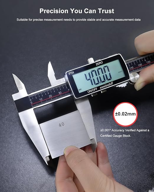Digital Caliper 12 Inch, ±0.001" High Precision, Rechargeable & IP54 Calipers Measuring Tool, Stainless Steel Vernier Caliper 300mm with Large LCD, MM/Inch/F, Rubber Grip for 3D Printing, Machine Shop