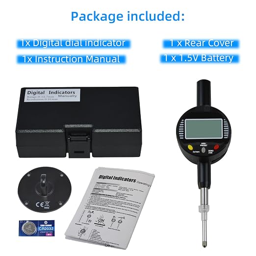Digital Dial Gauge,with A Range of 25.4mm,Dlectrical Digital Indicator Accuracy of 0.01mm/0.0005 "Metric and Imperial Measure Tool Electronic Dial Gauge for 3D Printing,CNC Machine and Auto Repair