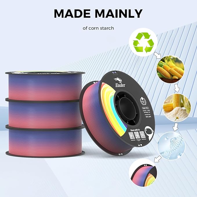 Creality 3D Printer Filament 1.75mm, Rainbow PLA+ Plus Pro Filament Toughness Upgraded, Dimensional Accuracy ±0.02mm, Fit Most 3D Printers, 4 Pack 1kg Spool(2.2lbs), Rainbow
