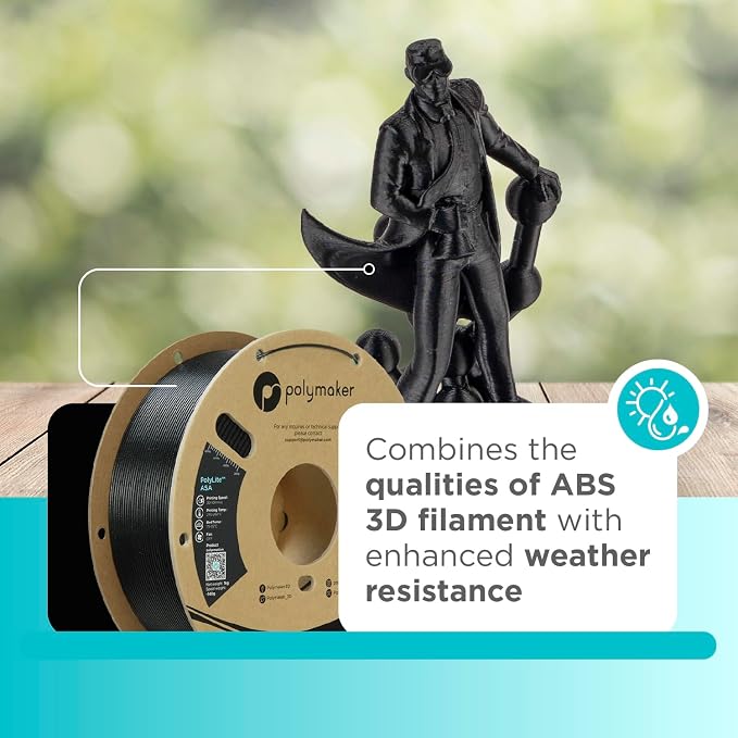 Polymaker ASA Filament 1.75mm Galaxy Black, 1kg ASA 3D Printing Filament, Heat & Weather Resistant - ASA 3D Printer Filament Perfect for Printing Outdoor Functional Parts