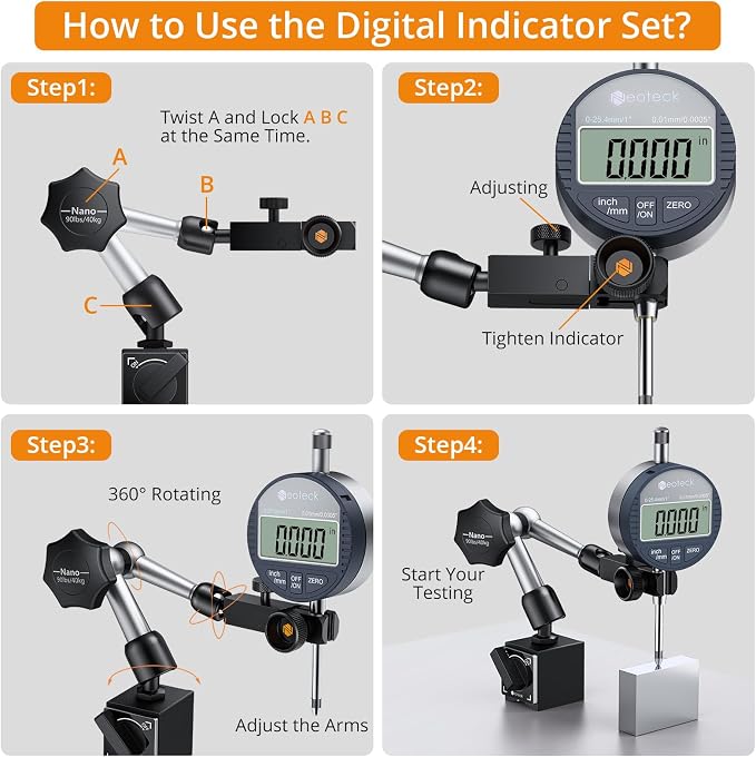 Neoteck 1'' Digital Indicator Table Saw Gauge+1" Digital Indicator Set
