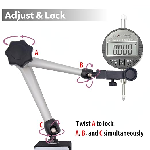 Clockwise Tools Digital Indicator with Magnetic Base Holder Stand, DIBR-0055 0-0.5 Inch/12.7mm, Inch/Metric Conversion, Auto Off