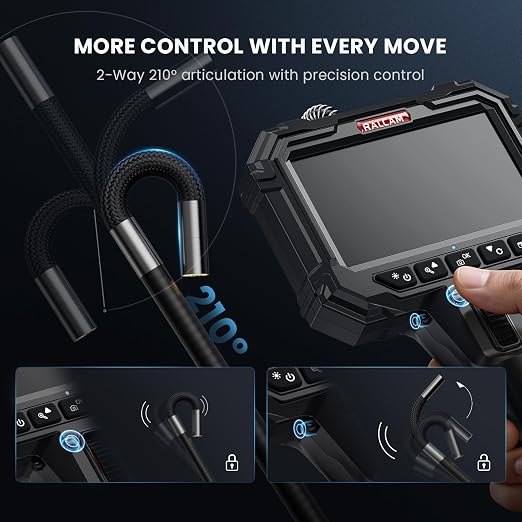 Ralcam Two-Way Articulating Borescope, 5.5mm/0.22in Slim Probe, 5" Industrial Endoscope Camera with Light, 8X Zoom 5FT Flexible Snake Inspection Scope for Engine, Automotive, HVAC