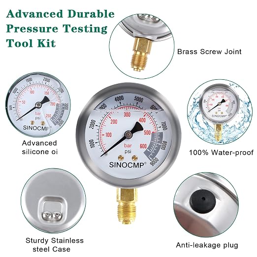 Hydraulic Pressure Test Kit, 3 Pressure Gauges 25Mpa/40Mpa/60Mpa 6 Test Couplings 3 Test Hoses 1 Storage Case Diagnosis Tester Gauge Set for Excavator Construction Machinery Upgraded Version