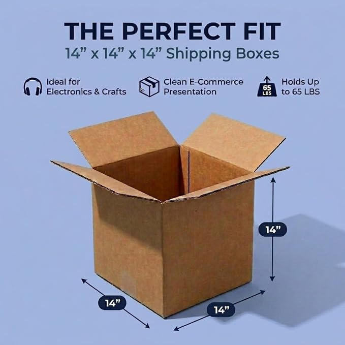 BOX USA Cube Shipping Boxes 14"L x 14"W x 14"H (25-Pack) - Medium Corrugated Cardboard Packaging Boxes for Shipping, Packing, Moving, and Storage at Home, Office, or Business