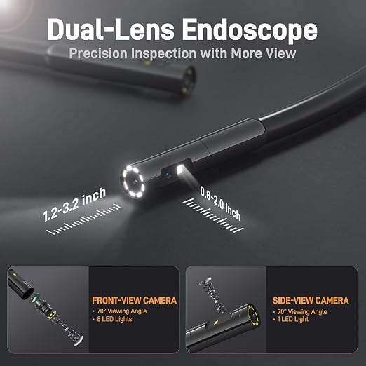 Teslong Dual Lens Endoscope with Light, Mechanic Borescope Inspection Camera, Fiber Optic Scope, Flexible Snake Probe for Automotive, HVAC, Wall & Home Inspections (16.5FT)