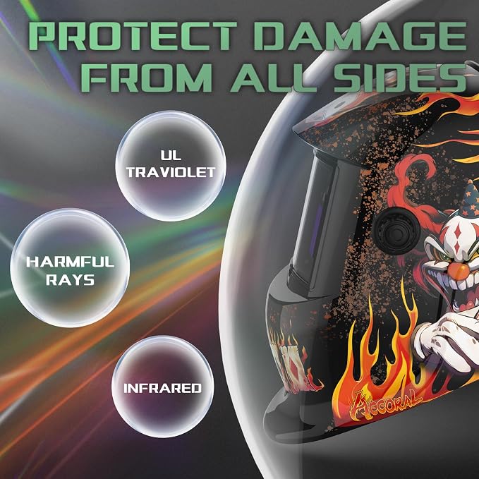 1/1/1/1 Large Viewing Auto Darkening Welding Helmet True Color Solar Powered Weld Hood Wide Shade 4/9-13 for TIG MIG Arc