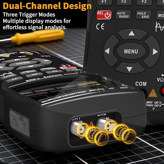 706S 3-in-1 Handheld Oscilloscope Multimeter DDS Signal Generator, 2 Channel 50MHz Bandwidth 280MSa/s Sampling Rate, 66000 Counts Multimeter with VFC, Diode Test & Waveform Recording