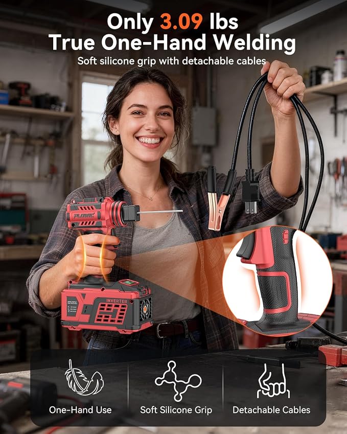 Portable Welding Machine:【2026 Upgraded】110V Handheld Welder with Balanced Design, LCD Display & 3 Modes (MMA/Hot Start/Arc Force), 200A IGBT Inverter ARC Welder Gun Fits 1/16"-1/8" Rods, Red