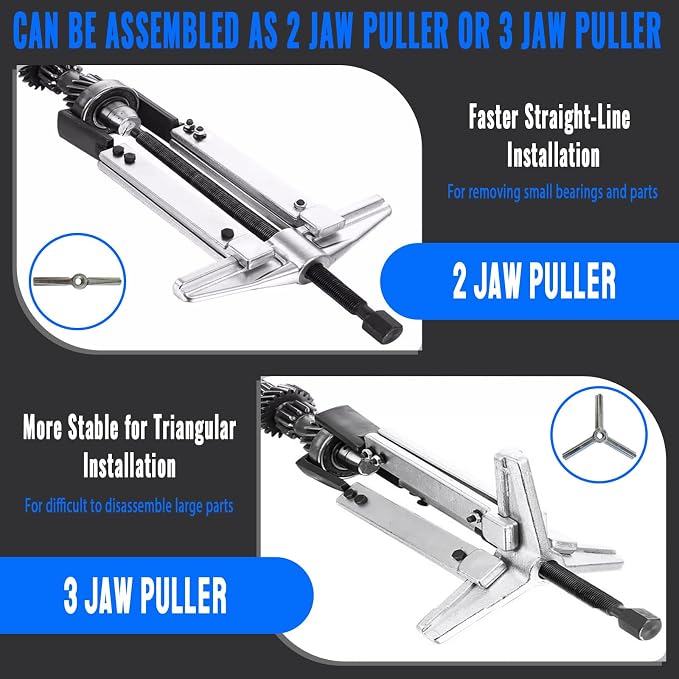 6 in 1 Gear Puller Set,13pcs 2 Jaw & 3 Jaw Bearing Flywheel Puller Kit with Reversible Jaws,Cr-V Steel Heavy Duty Pulley Puller Tool for Pulley Gear Bearing Flywheel Removal.