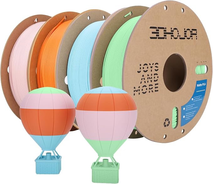 3DHoJor Matte PLA Filament 1.75mm, 1kg*4 Bundle Cardboard Spool PLA Filament 1.75 PLA 3D Printing Filament, Print with Most 3D Printers-Green,Pink,Blue,Tangerine
