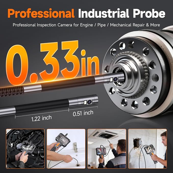 FOXWELL Dual Lens Two-Way Articulating Borescope, 1080P Endoscope Camera with Light, IPS HD Screen, IP67 Waterproof, 5.3FT Flexible Semi-Rigid Snake Scope for Automotive Engine Pipe Home Inspection