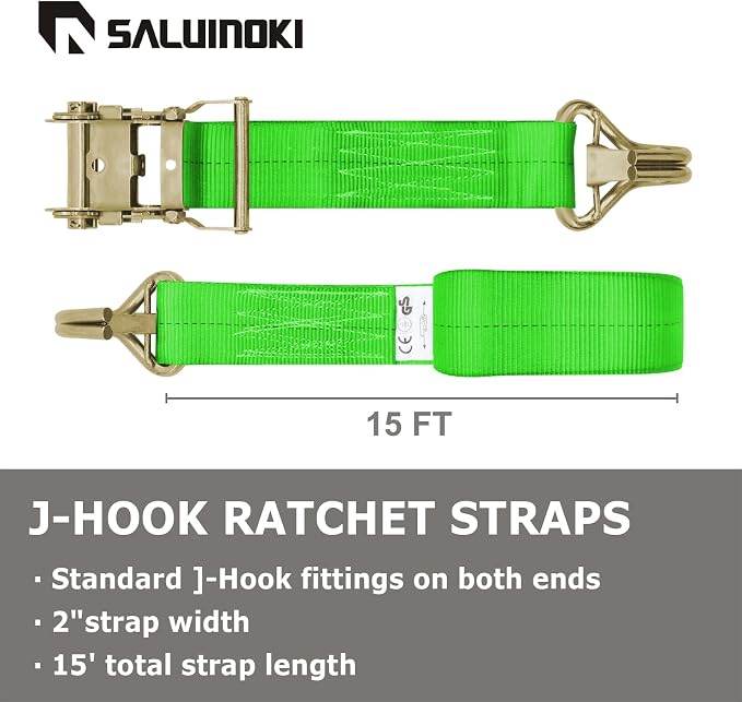 8Pack 2 inch Ratchet Straps Heavy Duty 15 ft J Hook with Anti-Loss Lock, 2 inch Tie Down Straps for Trucks, Cargo Straps Ratcheting Green