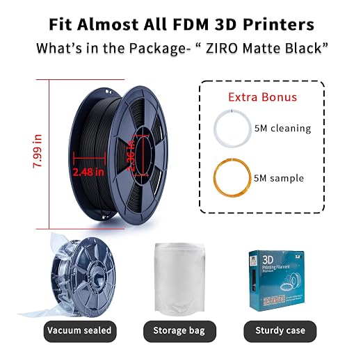 ZIRO Matte PLA Filament 1.75mm, Pure Color No-Shine 3D Printer Filament, High Toughness 3D Printing Material, Black(Matte)