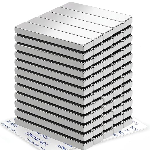 DIYMAG Neodymium Strong Magnets，60 Pcs Magnet Strip for Fridge Craft Silver | 60x10x5 mm Heavy Duty Rare Earth Magnetic Tape with Adhesive Backing on Shower Door Refrigerator Whiteboard Cabinet