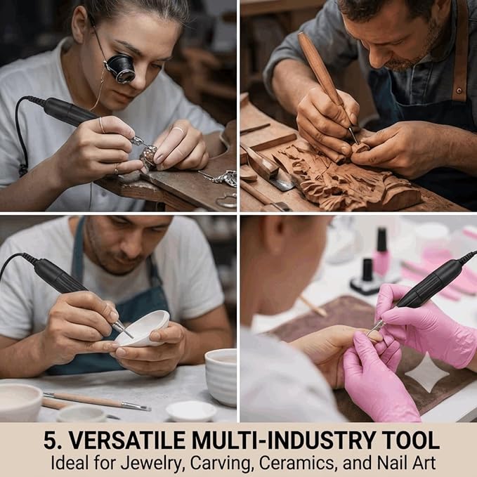 Electric Rotary Micromotor Tool, 0-40,000 RPM Handpiece with Foot Pedal Control, Professional Polisher Tool for Jewelry, Ceramics, Nail Art & Wood Carving