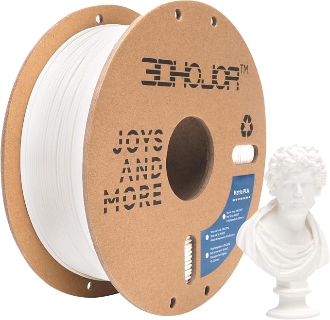 3DHoJor Matte PLA Filament 1.75mm, Upgrade 1kg Cardboard Spool PLA Filament 1.75 - PLA 3D Printing Filament, Print with Most 3D Printers Using 3D Filament(Matte White)