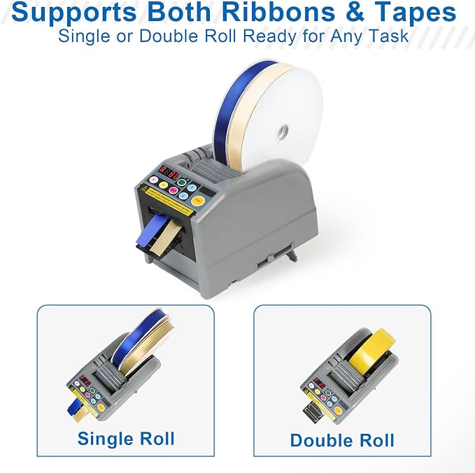 Ribbon Cutting Machine, Lightweight Dual-Tape Electric Dispenser, 39.9 in Max Length & 6 Memory Presets, Portable Auto/Manual Cutter for Warehouses, Gift Shops, Offices, DIY & Home