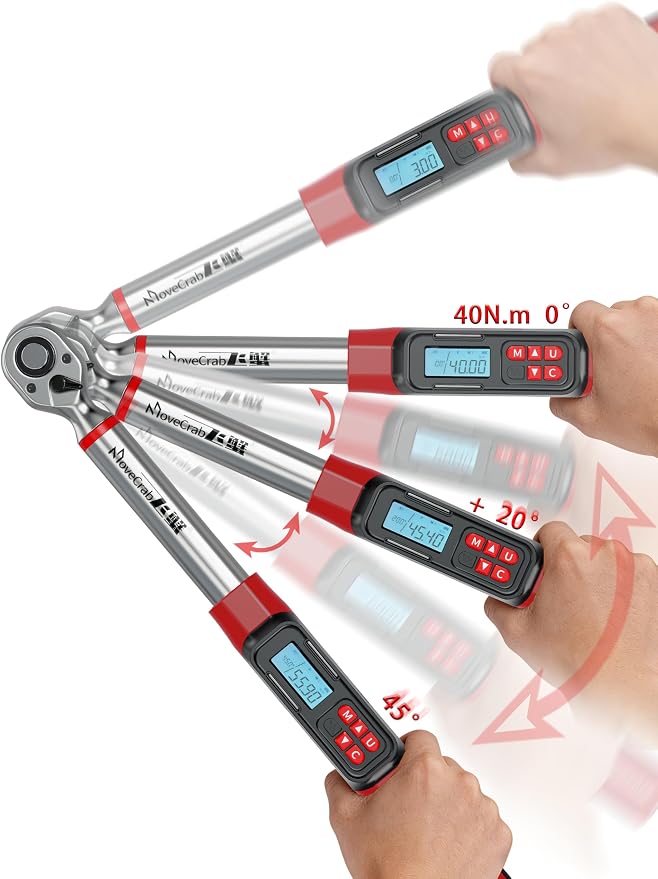 3/8" Drive Digital Angle Torque Wrench 2-44 Ft.lb (3-60 N.m), Angle Measurement 0.1° with LED Display & Buzzer, for DIY Auto Car Motorcycle Repair & Engineering