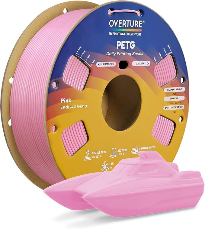 OVERTURE PETG Filament 1.75mm, High Speed 3D Printer Filament, Neatly Wound & Clog-Free, 1kg Spool (2.2lbs) Rapid PETG, Dimensional Accuracy +/- 0.02mm, Fit Most FDM Printers (Pink)