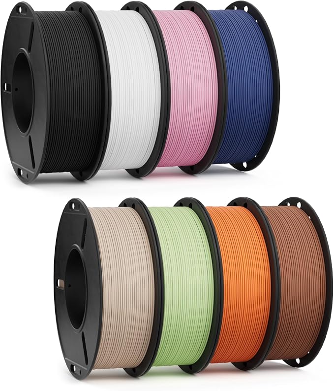 Matte PLA Filament 1.75mm 8 Pack 250g Bundle, 3D Printer Filament Dimensional Accuracy +/- 0.02mm, Black/White/Navy Blue/Sakura Pink/Beige/Mint Green/Orange/Earth Brown