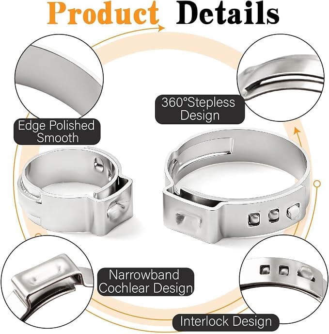360Pcs Single Ear Hose Clamps Kit,Stepless 5.3-36.1mm 304 Stainless Steel Hose Repair Clamp Cinch Rings,Ear Clamp Pliers Tool with Portable Toolbox for Automotive Fuel Line Plumbing PEX DIY
