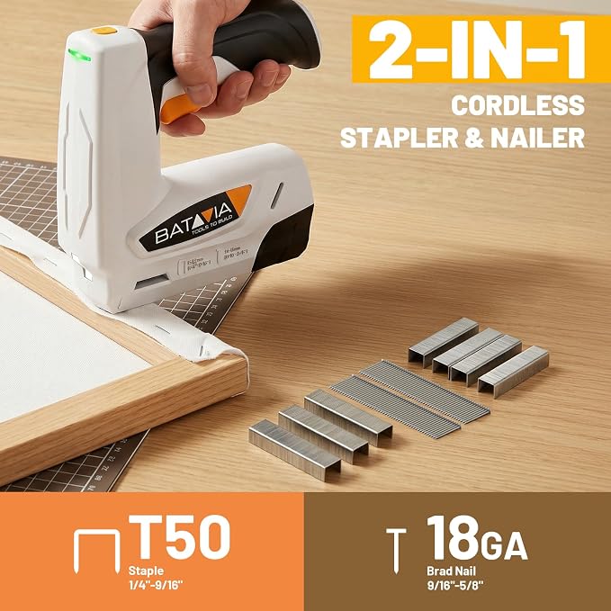 BATAVIA Electric Staple Gun, 2-in-1 Cordless T50 Stapler & Brad Nailer with 2000PCS Staples and Nails, 2000mAh Battery Powered, 4V Electric Stapler for Upholstery, Wood, DIY, Home Improvement