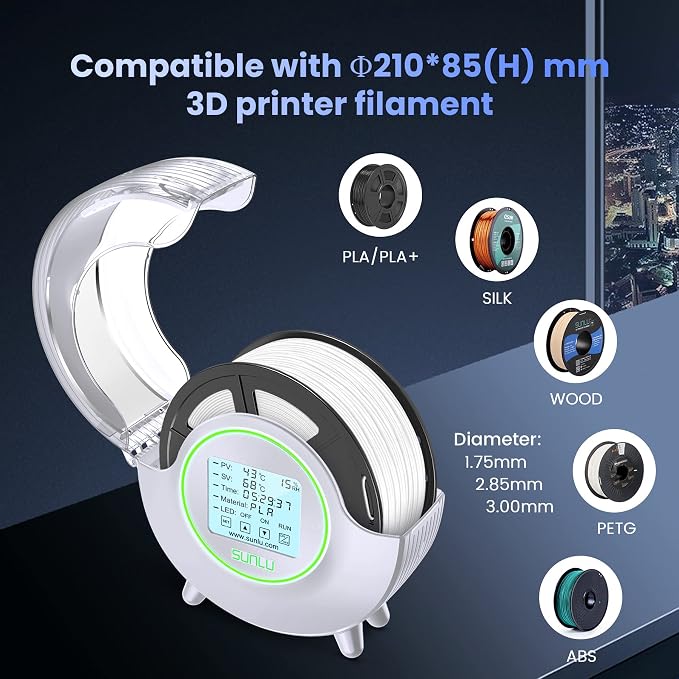 SUNLU Official Filament Dryer S2, for PLA PETG ABS Filament, White | Upgraded 3D Filament Dryer with 360°Heating Fan, Filament Dehydrator, One-Key Set with 4.6" Touch Sreen
