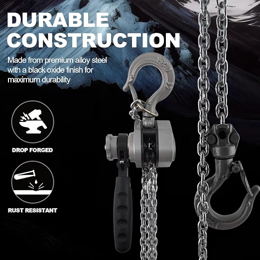 Hand Chain Hoist, 1/4 Ton (550 Lbs) Capacity, 5 FT Lift, Manual Chain Block with G80 Alloy Steel Chain & 2 Heavy Duty Hooks, for Garage, Warehouse, Construction