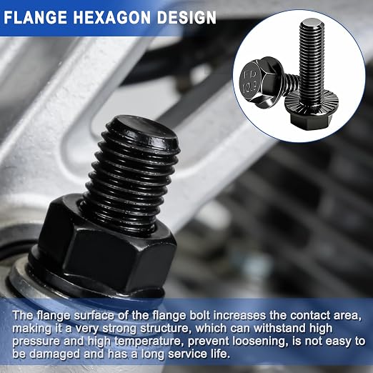 Taiss 40PCS M6-1.0 x 25mm Metric Flange Hex Head Bolts,Hex Drive Screws 10.9 Black Zinc Plated Alloy Steel,M6x1.0 Bolt,Full Thread Hex Bolts