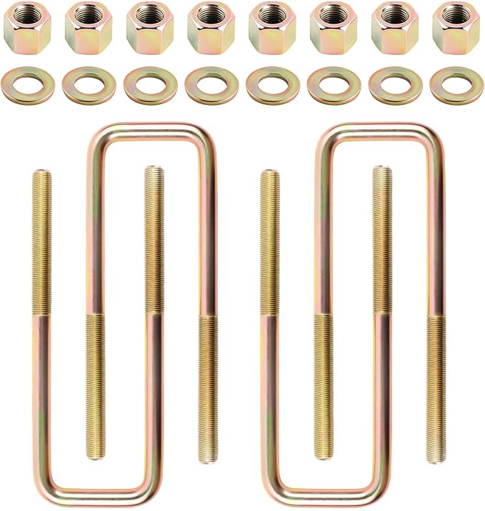 4-Piece Heavy Duty Rust-Resistant Square U-Bolts | 8.75" Length for 2.5" Wide Leaf Springs | Compatible with 1988-2019 Chevy Silverado 1500 & GMC Sierra 1500 | Complete Hardware Included