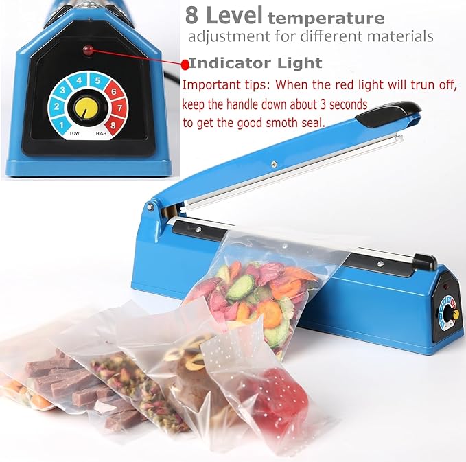 12 Inch Impulse Heat Sealer Impulse Bag Sealer, Manual Poly Bag Heat Sealer Machine for Plastic Bags PE PP Bags with Extra Replace Element Grip