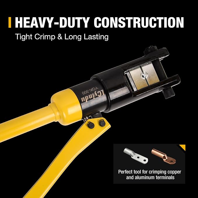 16T Hydraulic Crimping Tool 8AWG-600MCM Cable Crimping Tool 0.87 inch Stroke Hydraulic Lug Crimper Electrical Terminal Crimper with 13 Pairs of Die Sets, YQK-300