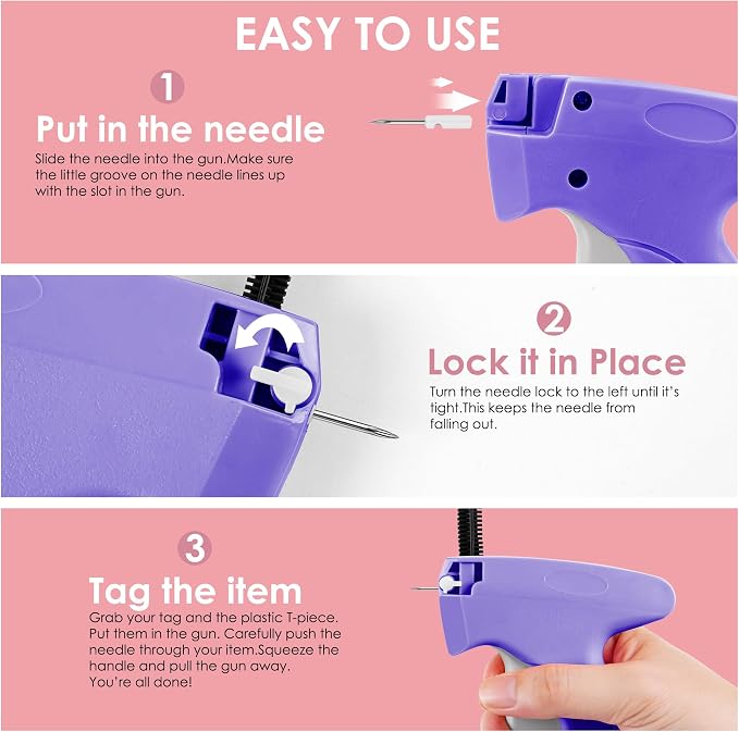 Stitch Gun for Clothes - Handheld Stitch Gun Quick Clothing Fixer - Tagging Gun - Includes 6 Needle, 1000 Black Fasteners & 1000 White Fasteners