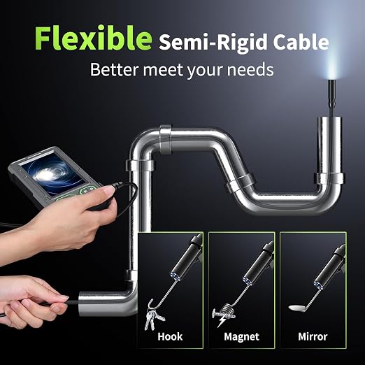 Endoscope Camera with Light, 4.3" Inspection Camera, 1920P HD Borescope with 8 LED Lights, IP67 Waterproof Snake Sewer Tools, 16.4ft Semi-Rigid Drain Endoscope Cool Gadget (Green)