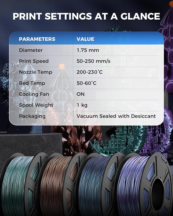 JAYO Galaxy PLA 3D Printer Filament 1.75mm 1.1kg | Sparkle Glitter Finish, Color-Shifting Effect, ±0.02mm Accuracy, Tangle Free, Vacuum Sealed, Fits for Most FDM 3D Printers