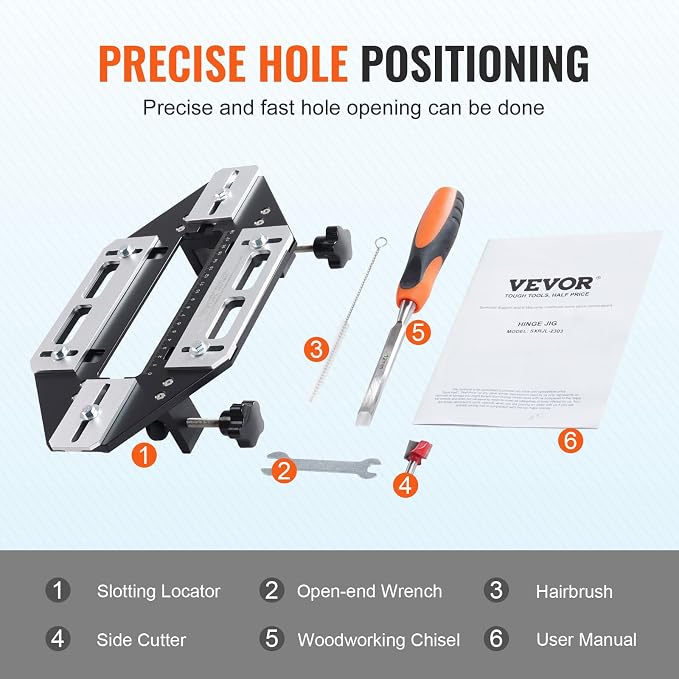 VEVOR Door Hinge Jig, Aluminum Alloy Woodworking Hole Opener, Slotting Locator, Flexible Wooden Door Hinge Hole Guide, Hinge Template Jig for Door Hinge Groove and Door Lock Installation