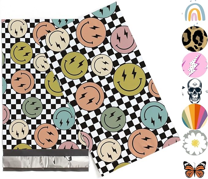 6x9 Poly Mailers – Smiles Checkerboard – Waterproof, Tear-Resistant Shipping Bags with Adhesive Seal – 100 Pack – Package Mint
