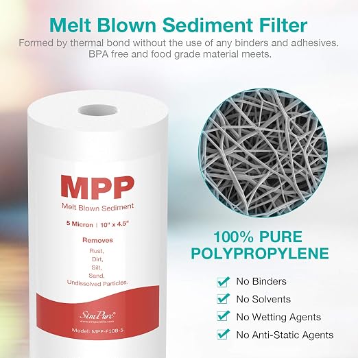 SimPure Upgrade Whole House Water Filter Housing DB10P (1-Set) and 5 Micron 10" x 4.5" Sediment Water Filter (4-Pack)